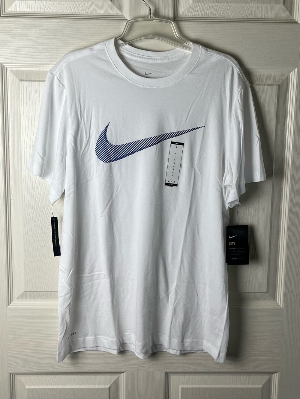 Nike White Short-Sleeve Tee with Navy Swoosh